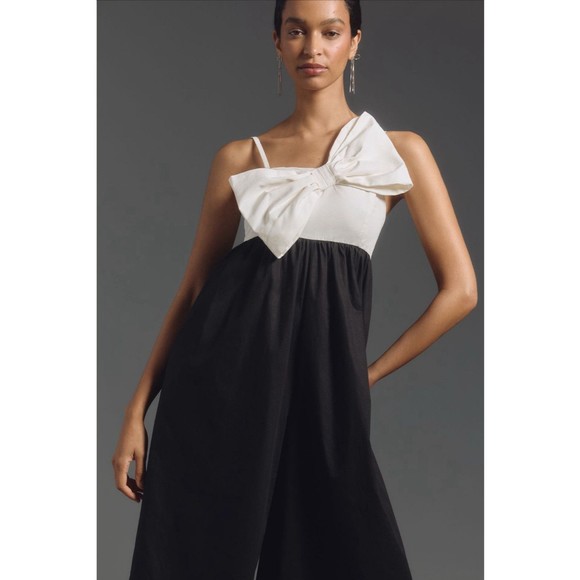Anthropologie Hutch Jumpsuit Black Colorblock Bow Wedding Boho Preppy XS NWT - Picture 7 of 12